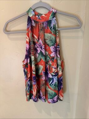 Rachel Zoe Coral Tropical Halter Floral Top